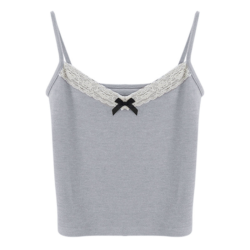 New Knitted Crop Top For Women Solid Color Lace Sling Tops Knitwear Tank Top Female Sexy Slim Camisole Sweet Short Beau Back Top