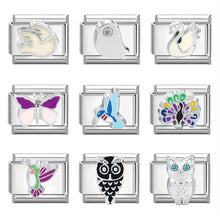 Load image into Gallery viewer, Cartoon Animals Butterfly Owl Swan Pigeon Italian Charm Links Stainless Steel Girls Women Fit 9mm Bracelet DIY Making Jewelry