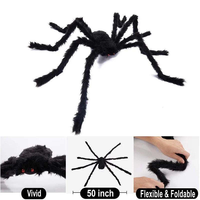 150/200cm Black Scary Giant Spider Huge Spider Web Halloween Decoration Props Haunted House Holiday Outdoor Giant Decoration