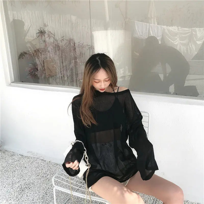 Sheer T-shirts Women Loose Korean Style Summer Sun-proof Casual Simple All-match Thin Lazy Fashion Ulzzang Temperament Classic