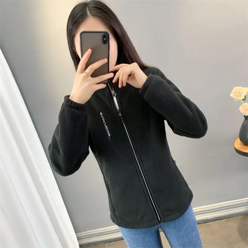 Winter Women Sweatshirt Coat Casual Loose Zip Up Cardigan Long Sleeve Sweatershirt Reversible Polar Fleece Stand Collar Coat