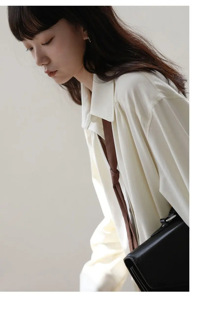 2022 Summer Korean Style Long Sleeve Solid Shirt Women Office Lady top with ties Button Up Oversize Blouse Female Work Clothing