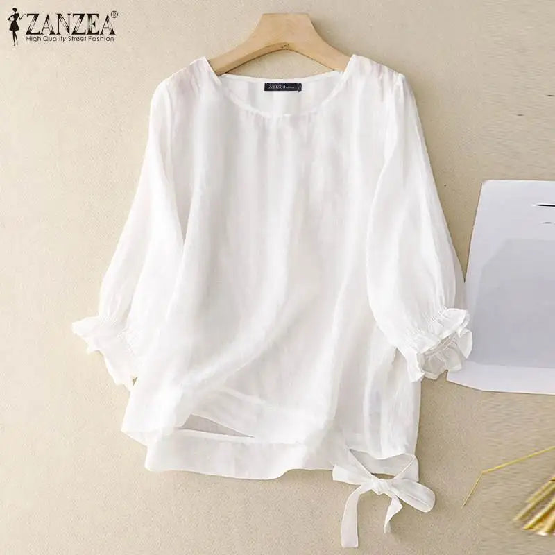 Summer Elegant Blouse ZANZEA Women Fashion Shirt Vintage O Neck 3/4 Sleeve Blusas Tops Causal Chemise Holiday Work Tops Femme