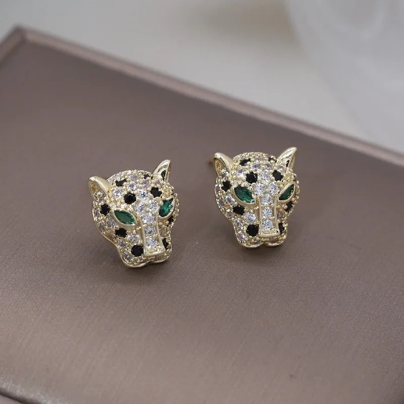 Korea New Design Fashion Jewelry Exquisite Copper Set Zircon Colorful Animal Leopard Earrings Luxury Women's Gala Party earrings