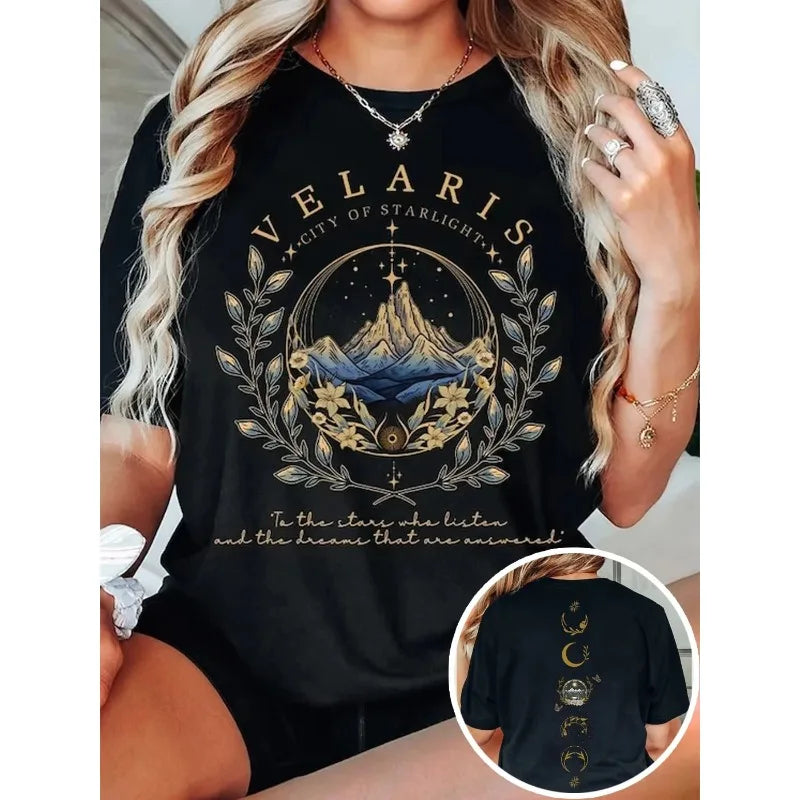 Velaris Starlight City Dark Academias T Shirt Velaris ACOTAR Casual Top Tee Women Loose Short Sleeve Tops Streetwear Fashion