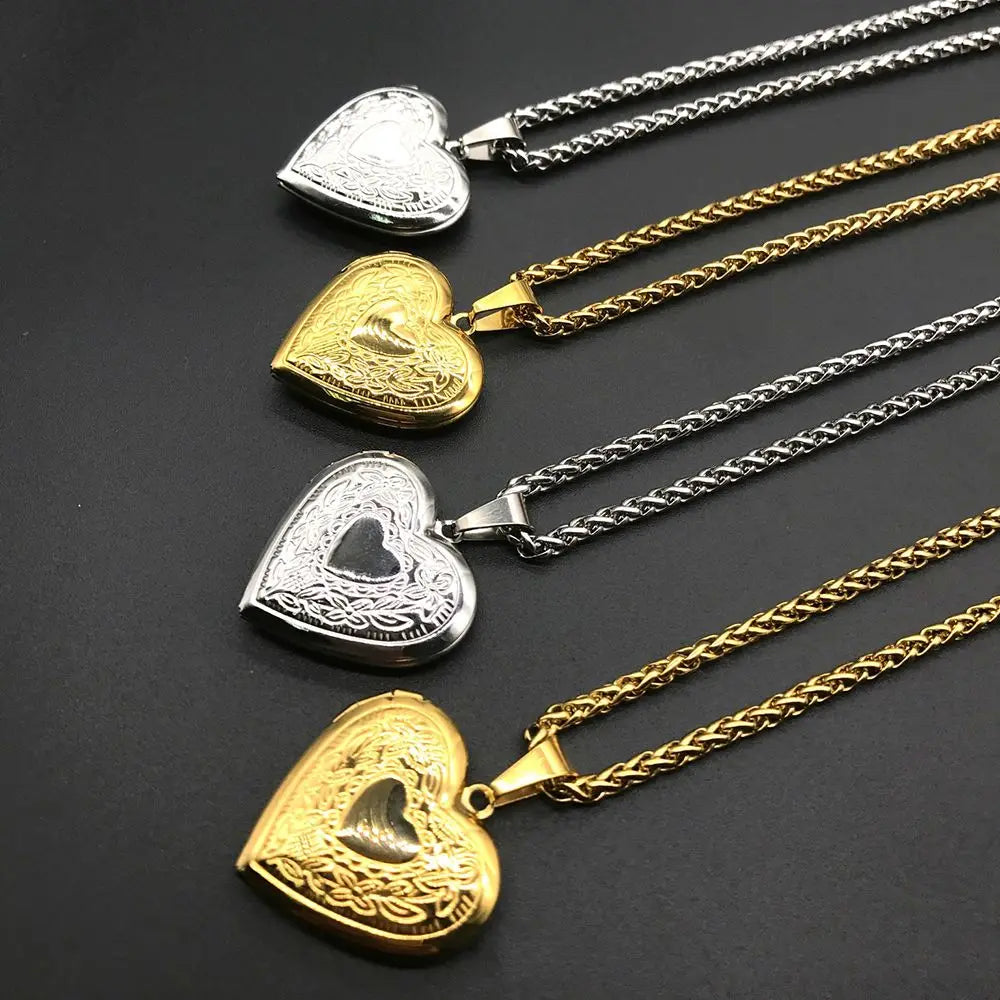 Heart Shaped Locket Pendants Necklaces For Women Gold Color Photo Frame Valentine Lovers Necklace Gift Fashion Jewelry