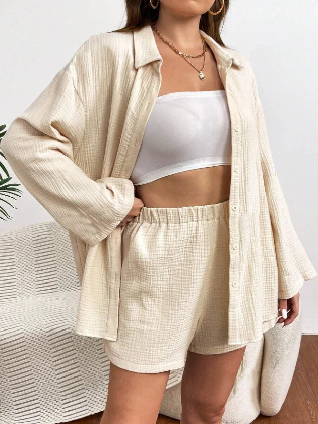 Solid Color Casual Loose Short Pants Sets For Women 2024 Elegant Summer Women's Two Pieces Suit Full Set Female Outfit Clothes