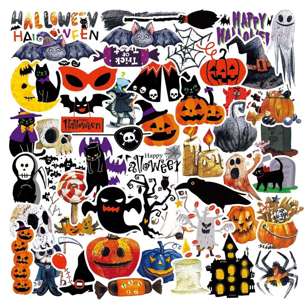 10/30/51PCS Halloween Scary Pumpkin Bat Ghost Stickers Decals Decoration Suitcase Scrapbooking Laptop Phone Stationery Toy Gift