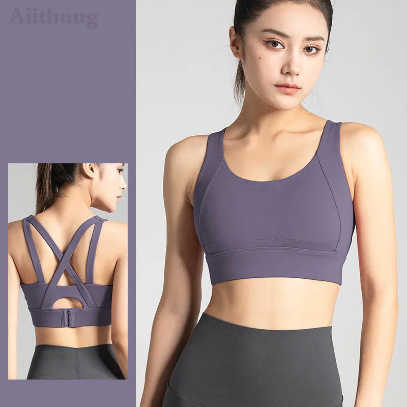 Aiithuug Sports Bra for Women Criss-Cross Back Padded Sports Bras Bounce Control Support Yoga Bra with Removable Cups Gym Bra