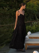 Load image into Gallery viewer, Sexy Black Spotted Backless A-line Sling Long Dresses Elegant Sleeveless High Waist Slim Dress Summer Lady Vacation Party Robes