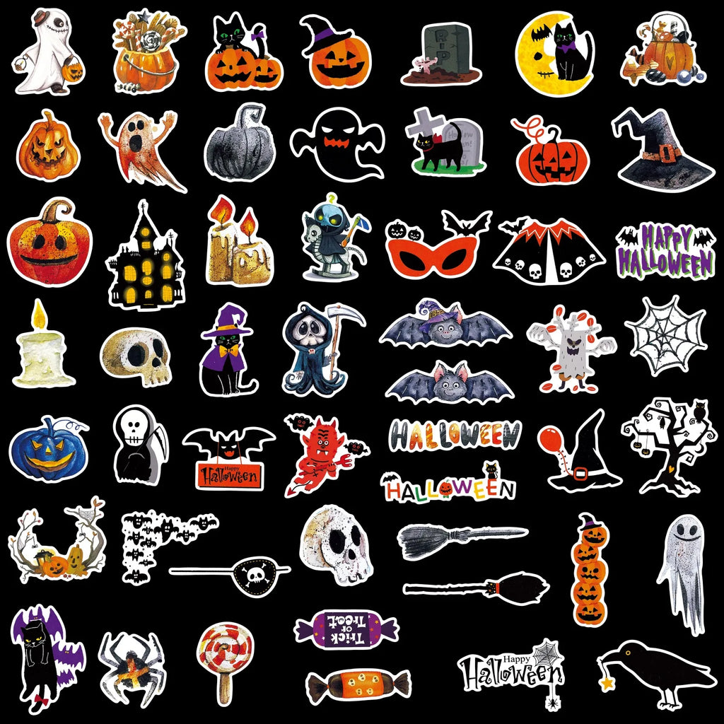 10/30/51PCS Halloween Scary Pumpkin Bat Ghost Stickers Decals Decoration Suitcase Scrapbooking Laptop Phone Stationery Toy Gift