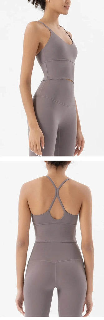 Strappy Sports Bra Nude Yoga Vest Double-sided Brushed Lycra Sexy Sling Beauty Back Fitness Push Up Sports Women Underwear