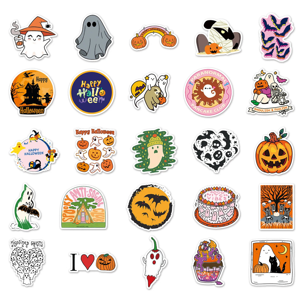 10/30/50PCS Cartoon Halloween Stickers Ghost Bat Pumpkin Graffiti Decals DIY Laptop Fridge Gift Phone Festive Sticker Kids Toys