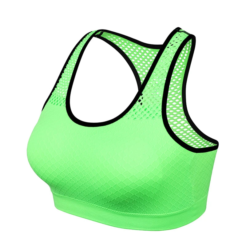 Mesh Sports Bra Hollow Out Sport Top Seamless Fitness Yoga Bras Women Gym Top Padded Running Vest Shockproof Push Up Crop Top