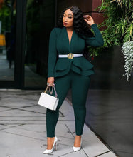 Load image into Gallery viewer, Women Fashion Women&#39;s Set Tracksuit Full Sleeve Ruffles Blazers Pants Suit Two Piece Set Office Lady Business Wear Uniform