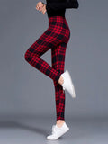 BornToGirl Y2K Streetwear Leggings Pants For Women Casual Slim High Waist Black Blue Red Brown Khaki Plaid Leggings Pants 2023