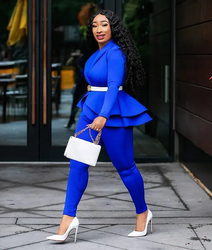 Women Fashion Women's Set Tracksuit Full Sleeve Ruffles Blazers Pants Suit Two Piece Set Office Lady Business Wear Uniform