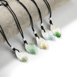 Leaf-Shaped Ice-Crack Ceramic Necklace With Simple Adjustable Length Perfect Gift For Women X860