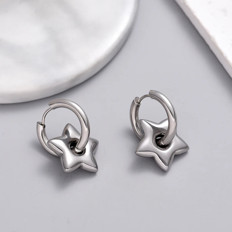 Classic Stainless Steel Heart Star Hoop Earrings For Women Punk Hip Hop Gold Silver Color Y2K Jewelry Female Earrings oorbellen