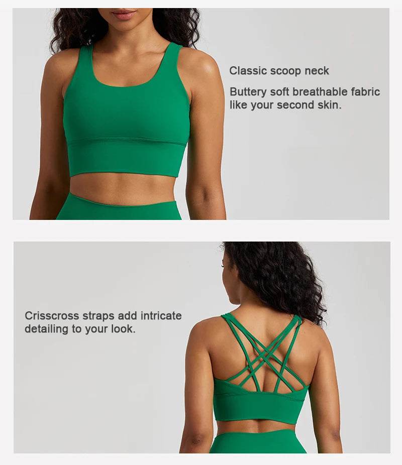 Buttery Soft Gym Sports Bra for Women Push Up Crisscross Back Strappy Running Fitness Bras Padded Jogging Yoga Crop Tops