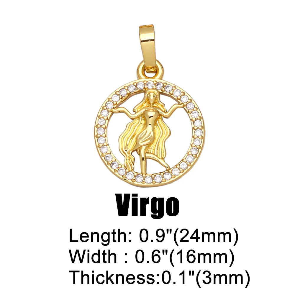 OCESRIO 12 Constellation Zodiac Charms for Jewelry Making Gold Plated Copper Zircon Supplies for Jewelry Findings pdta618