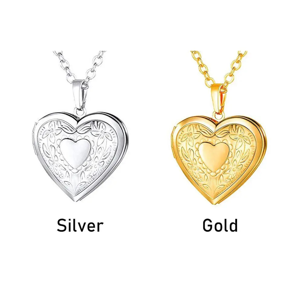 Heart Shaped Locket Pendants Necklaces For Women Gold Color Photo Frame Valentine Lovers Necklace Gift Fashion Jewelry