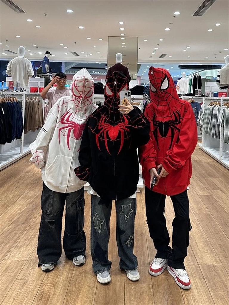 Embroideried Spider Full Zip Up Hoodies Women Men Long Sleeve Loose Jacket Hood Shirt Harajuku Hip Hop Streetwear Y2K Sweatshirt