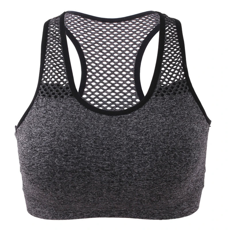 Mesh Sports Bra Hollow Out Sport Top Seamless Fitness Yoga Bras Women Gym Top Padded Running Vest Shockproof Push Up Crop Top