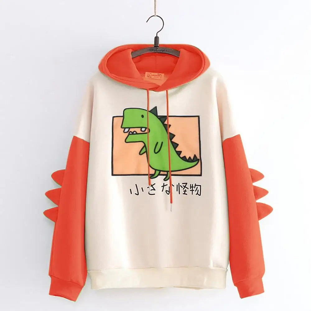 Dinosaur Oversized Cartoon Hoodie Women Fashion Sweatshirt Casual Print Korean Style Thicken Sweatshirt Winter dino hoodie Tops