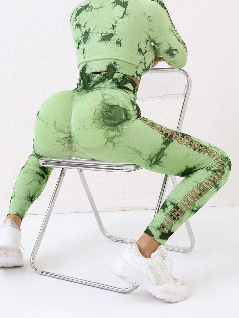 2024 Butt Lifting Sexy Gym Leggings Women High Waist Seamless Tie Dye  Leggings Women Skinny Stretch Outdoors Hollow Out Pants