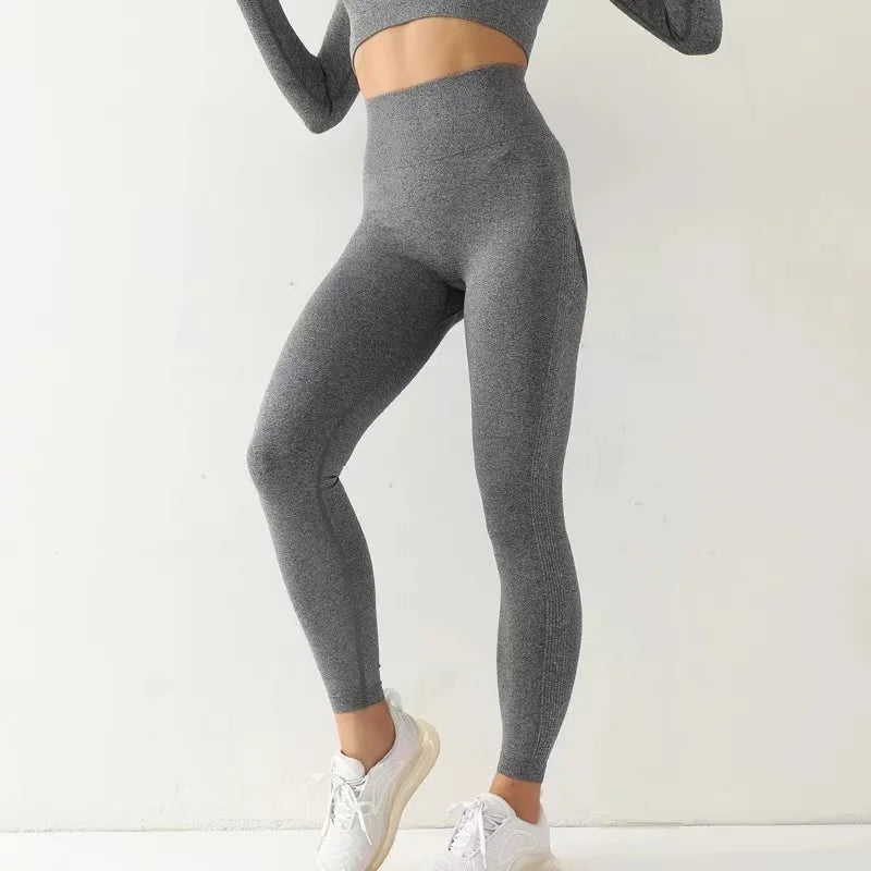 Fitness Women Sport Seamless Leggings High Waist Elastic Solid Yoga Leggings Gym Jogging Quick Dry Push Up Slim Pants Female