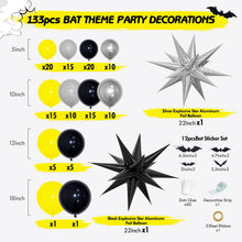 Load image into Gallery viewer, Black Yellow Silver Balloons Arch Garland Kit Bat Theme Man with Starburst Balloons Boys Baby Shower Birthday Party Decorations