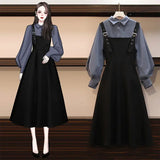 New Large Size Women's Set Spring and Autumn Suit Women Fashion Shirt + Dress Female Two-piece