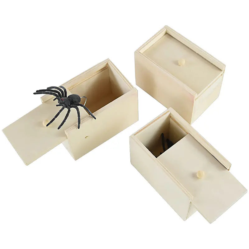 Simulation Spider With Wooden Box Kids Favors Tricky Prank Joke Toy Haunted House Horror Props Halloween Party Decor Supplies