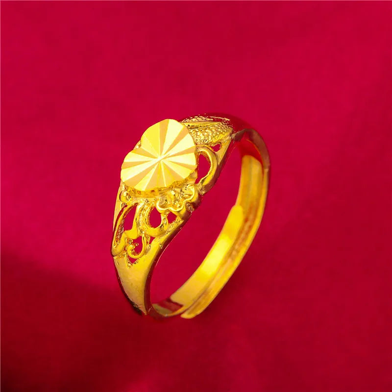 ANIID Ethiopia Dubai Flower Gold Color Arab Rings Resizable For Women Wedding Jewelry African Party Gift Nigerian Jewellery