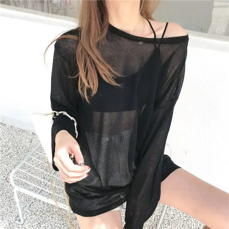 Sheer T-shirts Women Loose Korean Style Summer Sun-proof Casual Simple All-match Thin Lazy Fashion Ulzzang Temperament Classic