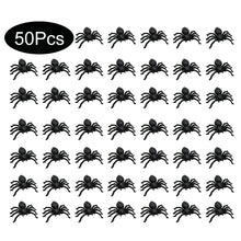 Load image into Gallery viewer, 50pcs Halloween Spiders Decorations Small Black Luminous Plastic Spiders Haunted House Spider Decoration Simulation Tricky Toy