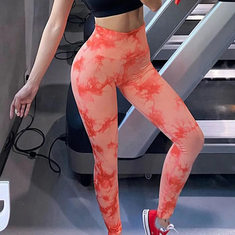 Sexy Women Gym Yoga Leggings High Waist Push Up Leggins Tie-dye Seamless Fitness Workout Leggins Sports Tights Running Pants