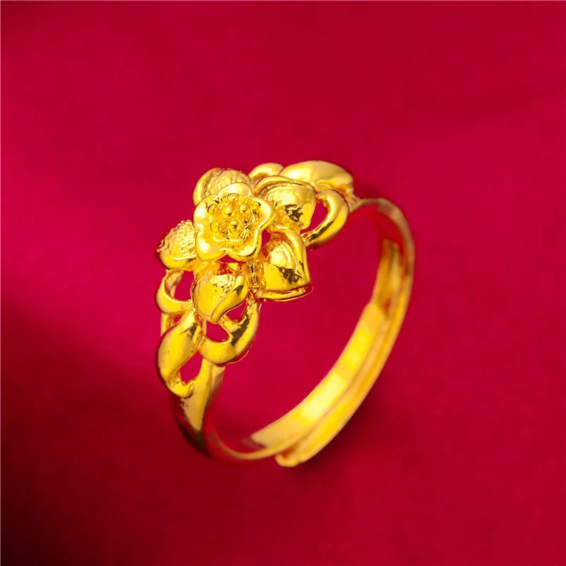 ANIID Ethiopia Dubai Flower Gold Color Arab Rings Resizable For Women Wedding Jewelry African Party Gift Nigerian Jewellery