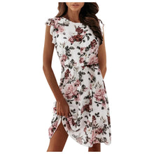 Load image into Gallery viewer, Woman Summer Floral Print Dress Chiffon Ruffled Short-sleeved Dress For Juniors Women&#39;s Casual Sleeveless Plus-size Dresses