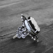 Load image into Gallery viewer, Vintage Leaf Lady Queen Cameo Rings For Women Antique Silver Plated Flower Cross Pink Cameo Ring Fashion Jewelry