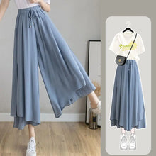 Load image into Gallery viewer, Women Pants Culottes Elastic Wide Leg Irregular Hem Double Layers Korean Trousers Summer Casual Loose Pleated Pants