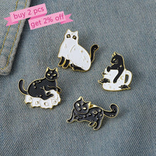 Load image into Gallery viewer, Cat Brooch Skull Cat Brooch Halloween Wizard Hat Couple Cat Sun Moon Cat Brooch Black White Cat Alloy Enamel Badge Lapel Pins