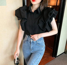 Load image into Gallery viewer, Korean Vintage Puff Sleeve Women Summer Chic Black Fashion Blouse Design Office Lady Tops Harajuku Casual White Tops