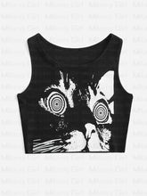 Load image into Gallery viewer, E-girl Gothic Grunge Crop Tops Vintage Women Kawaii Cat Graphics Black Tops Retro lovely kitten Mini Vest Punk Style Emo Clothes