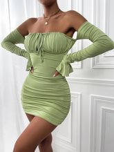 Load image into Gallery viewer, Fairyshely Sexy Ruffle Short Club Dress Ladies 2024 Autumn Green Bodycon Dresses For Women Party Tight Mini Dress Clubwear