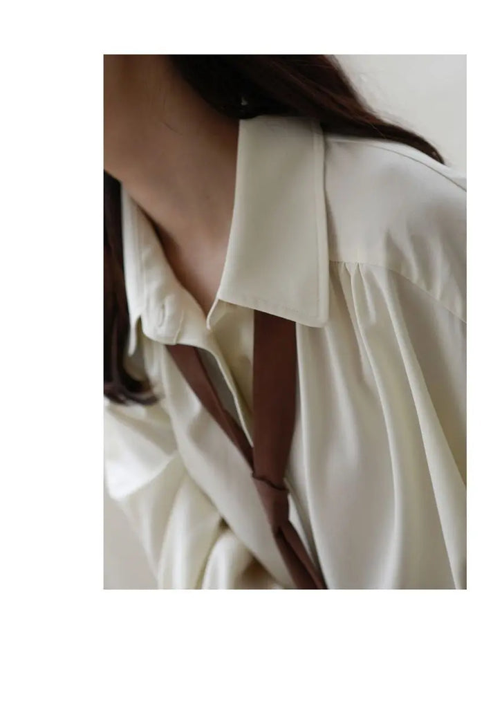 2022 Summer Korean Style Long Sleeve Solid Shirt Women Office Lady top with ties Button Up Oversize Blouse Female Work Clothing