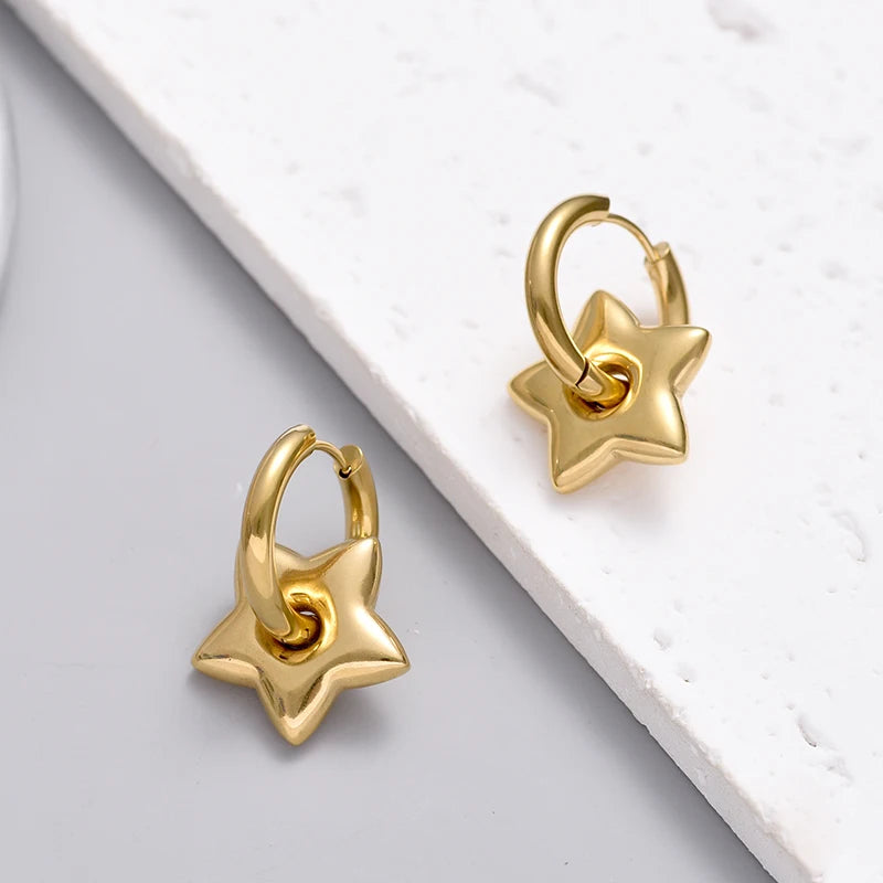 Classic Stainless Steel Heart Star Hoop Earrings For Women Punk Hip Hop Gold Silver Color Y2K Jewelry Female Earrings oorbellen