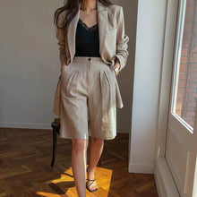 Load image into Gallery viewer, Flax Suit Women&#39;s Spring Summer 2023 New Casual Thin Cotton  Linen Small Blazers+shorts Two-piece Sets Comfortable Khaki Suits