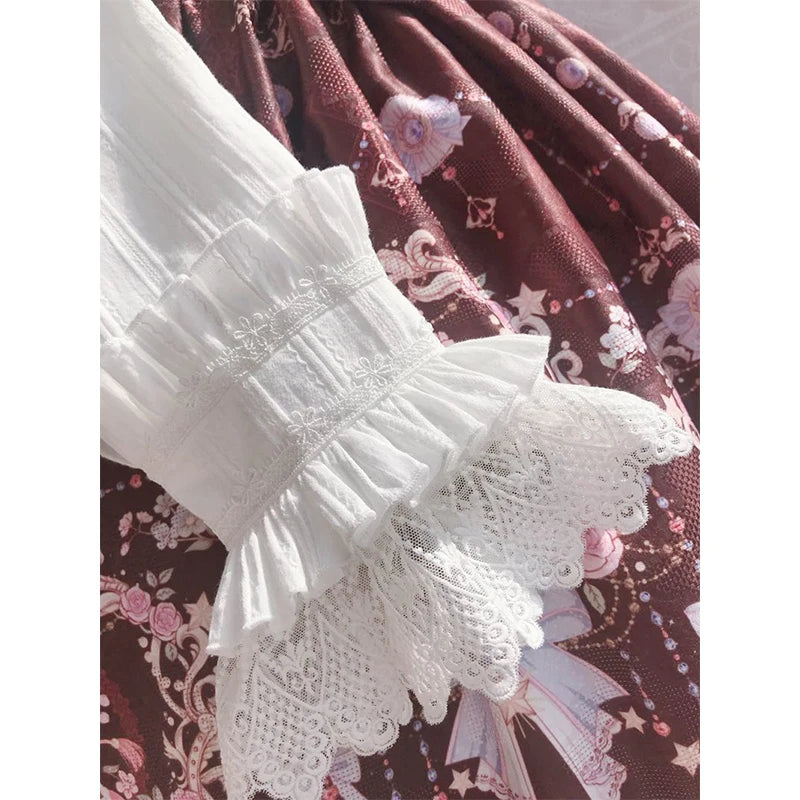 Japanese Preppy White Shirts Women Vintage Victorian Elegant Lace Ruffles Blouses Sweet Lolita Long Sleeve Slim Crop Tops New